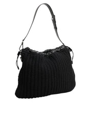 Black Cashmere Knitted Leather Shoulder Women Borse Bag
