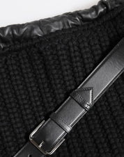 Black Cashmere Knitted Leather Shoulder Women Borse Bag