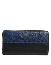 Dolce & Gabbana Black Blue Exotic Leather Men Continental Clutch Wallet Dolce & Gabbana
