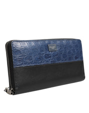 Dolce & Gabbana Black Blue Exotic Leather Men Continental Clutch Wallet Dolce & Gabbana
