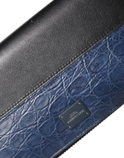 Dolce & Gabbana Black Blue Exotic Leather Men Continental Clutch Wallet Dolce & Gabbana