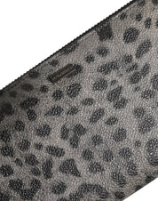 Black Gray Leopard Leather Zip Around Continental Wallet