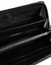 Black Leather #DGFAMILY Zipper Continental Mens Wallet