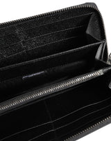 Black Leather #DGFAMILY Zipper Continental Mens Wallet
