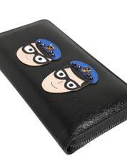 Black Leather #DGFAMILY Zipper Continental Mens Wallet
