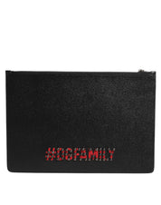 Black Leather #DGFAMILY Embellished Men Clutch Pouch Bag