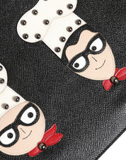 Black Leather #DGFAMILY Embellished Men Clutch Pouch Bag