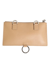 Beige Calfskin Leather Large Crossbody Card Holder Wallet