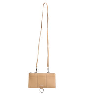 Beige Calfskin Leather Large Crossbody Card Holder Wallet