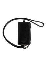Dolce & Gabbana Black Leather Logo Embossed Lanyard Card Holder Wallet