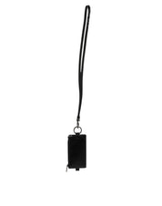 Black Leather Logo Embossed Lanyard Card Holder Wallet