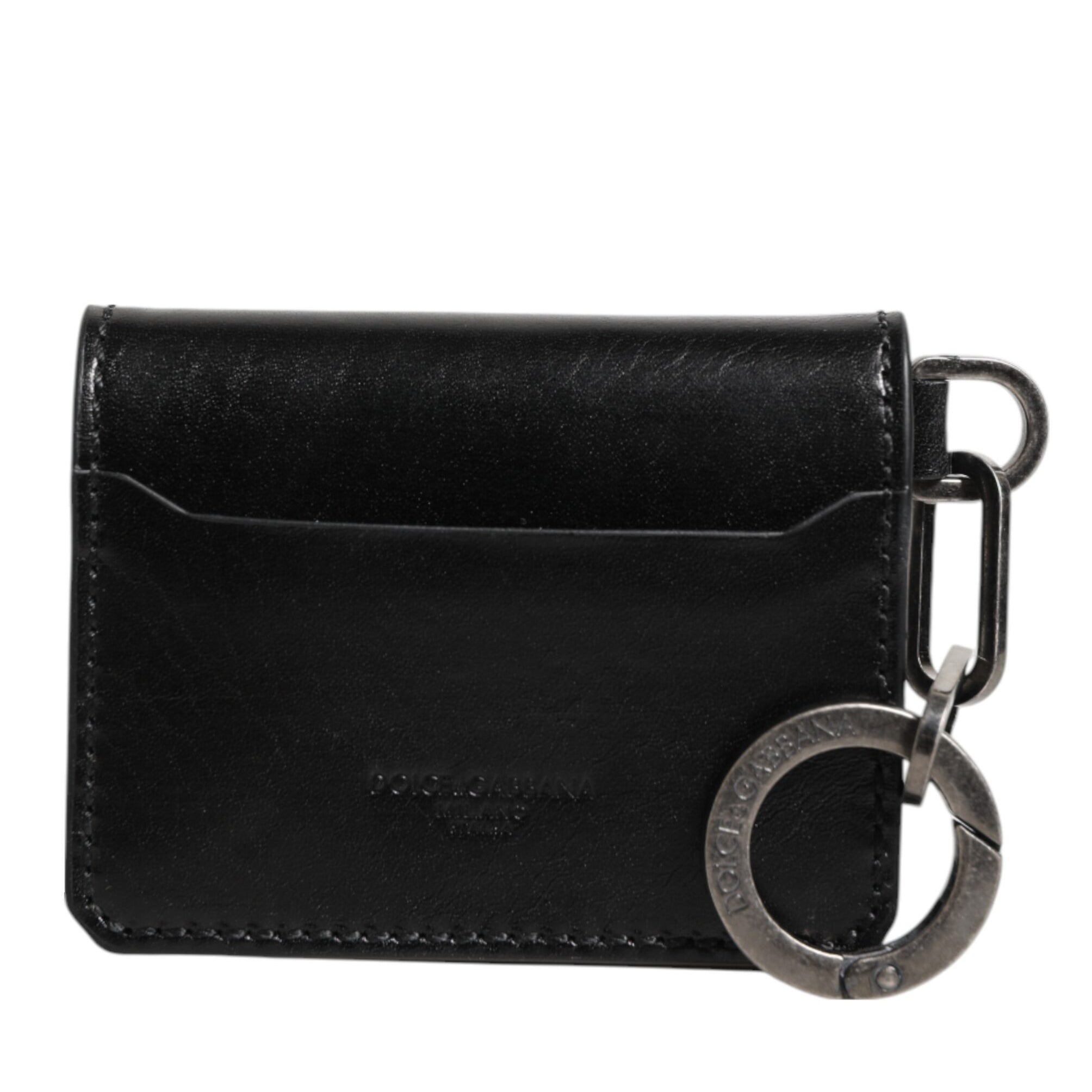Dolce & Gabbana Wallet Black Leather Logo Embossed Key Chain Card Holder Wallet Dolce & Gabbana