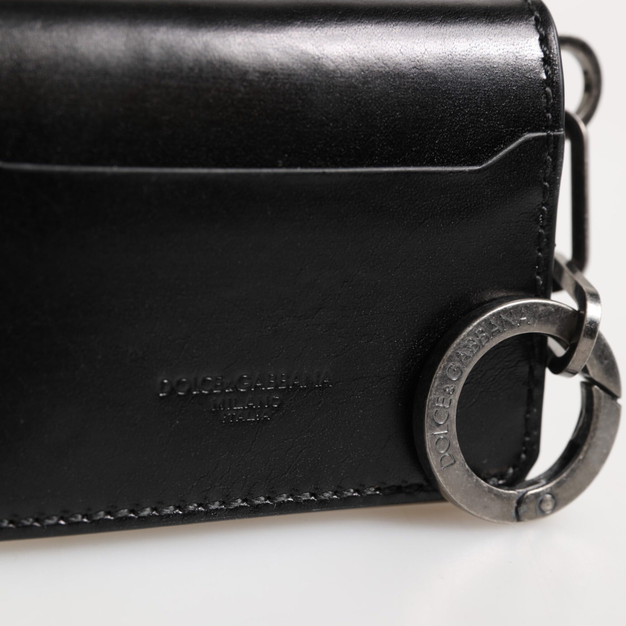 Dolce & Gabbana Wallet Black Leather Logo Embossed Key Chain Card Holder Wallet Dolce & Gabbana