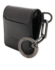 Wallet Black Leather Logo Embossed Key Chain Card Holder Wallet