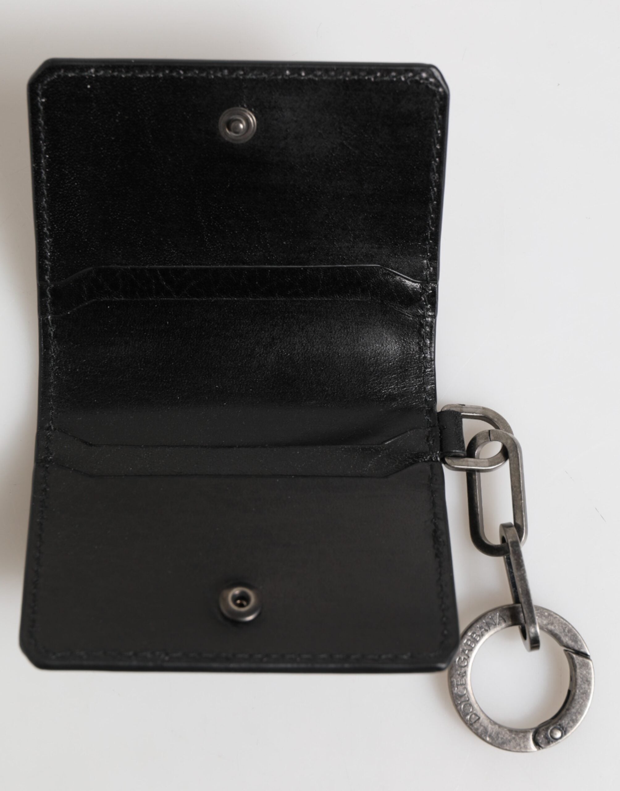 Dolce & Gabbana Wallet Black Leather Logo Embossed Key Chain Card Holder Wallet Dolce & Gabbana