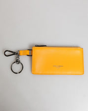Dolce & Gabbana Yellow Orange Leather Credit Card Key Holder Clip On Wallet