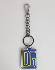 Blue Yellow DG Rubber Logo Silver Men Keychain Keyring