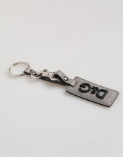 Gray Leather Logo Metal Ring Keychain Holder Men Keyring