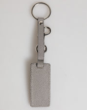 Gray Leather Logo Metal Ring Keychain Holder Men Keyring