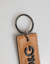 Brown Leather Logo Metal Ring Keychain Holder Men Keyring