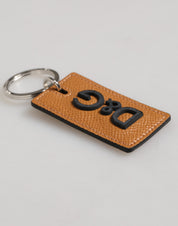 Brown Leather Logo Metal Ring Keychain Holder Men Keyring