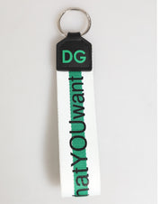 Green Logo Polyester Silver Brass Holder Keychain Keyring