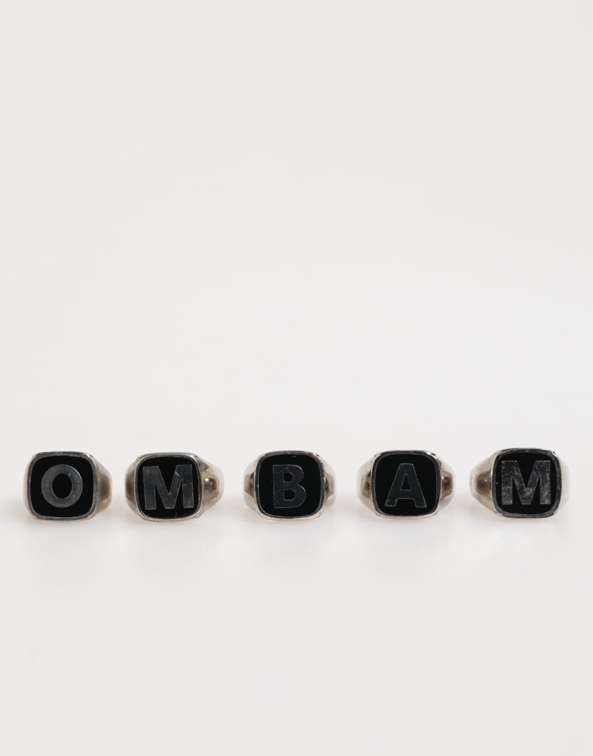 Silver Tone Brass Lettering Set 5 Pieces Adjustable Ring