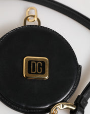 Dolce & Gabbana Black Round Leather DG Logo Coin Purse Lanyard Wallet Dolce & Gabbana