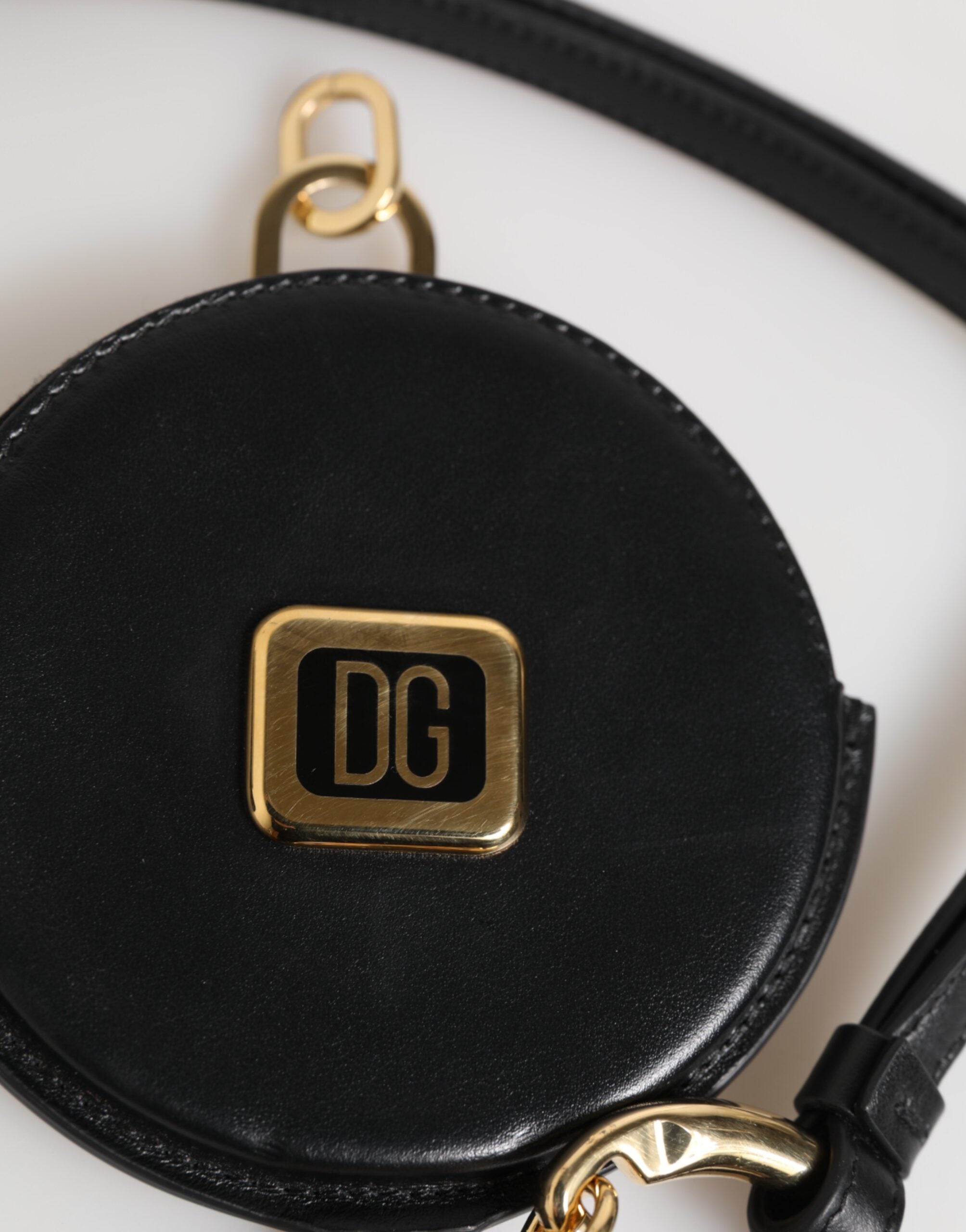 Dolce & Gabbana Black Round Leather DG Logo Coin Purse Lanyard Wallet Dolce & Gabbana