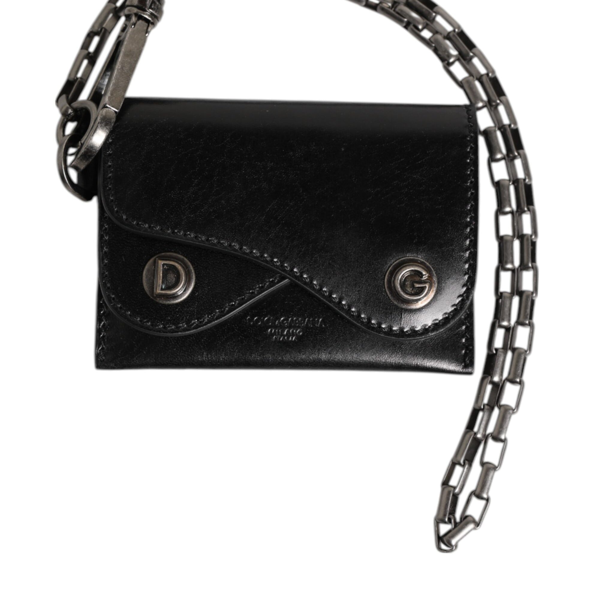 Dolce & Gabbana Black Cavallo Leather Wallet Chain Snap Bifold Card Holder Dolce & Gabbana