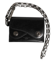 Dolce & Gabbana Black Cavallo Leather Wallet Chain Snap Bifold Card Holder Dolce & Gabbana