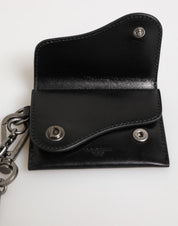 Black Cavallo Leather Wallet Chain Snap Bifold Card Holder