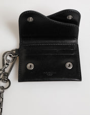 Dolce & Gabbana Black Cavallo Leather Wallet Chain Snap Bifold Card Holder Dolce & Gabbana