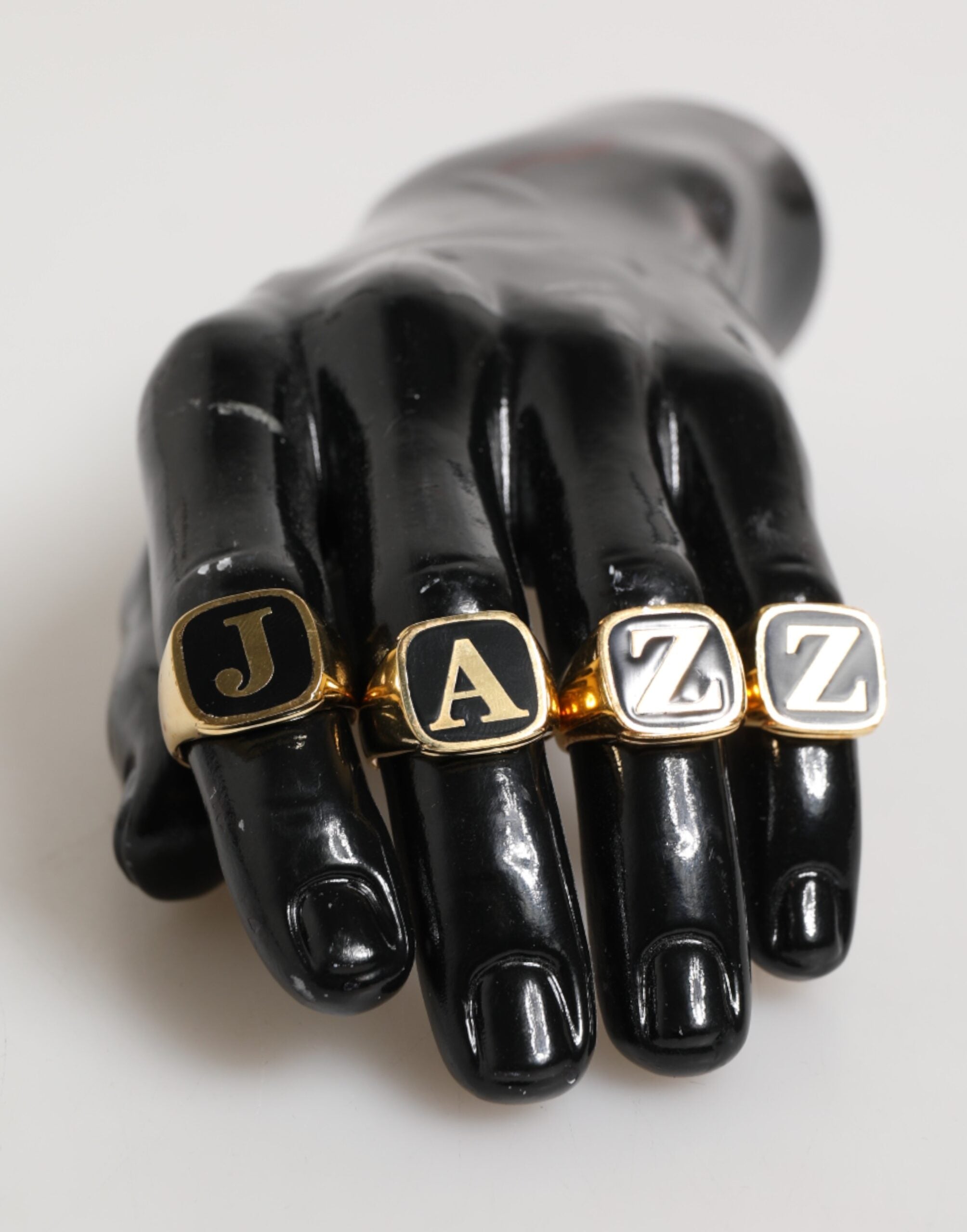Dolce & Gabbana Gold Tone Brass JAZZ Letter Set 4 Pieces Adjustable Ring Dolce & Gabbana