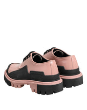 Light Powder Pink Black Leather Lace-Up Shoes