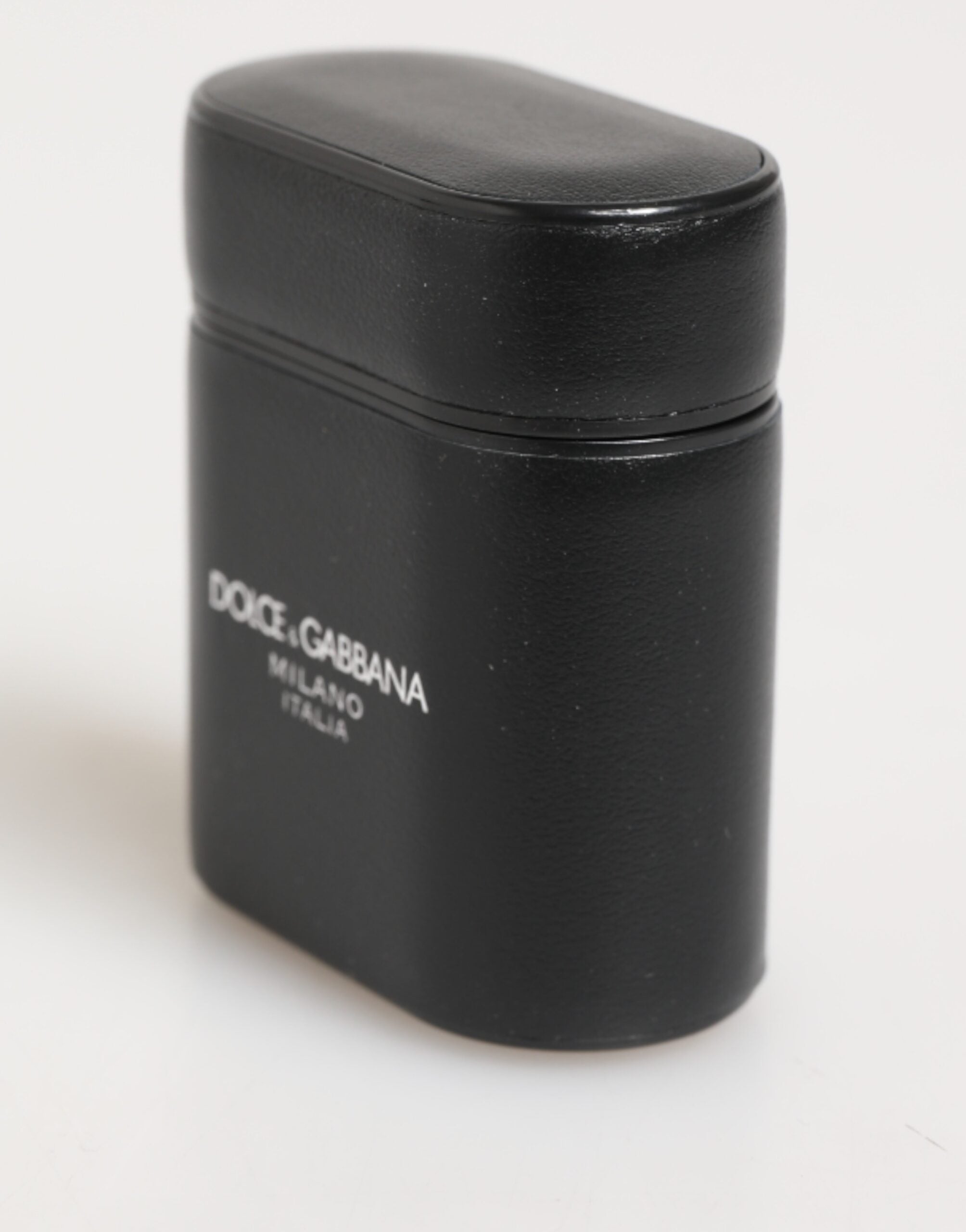 Black Calfskin Leather Logo Print Flip Holder Airpods Case