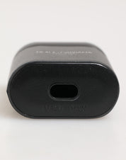 Black Calfskin Leather Logo Print Flip Holder Airpods Case