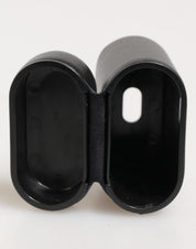 Black Calfskin Leather Logo Print Flip Holder Airpods Case
