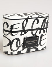 Black White Leather Monogram Print Logo Holder Airpods Case