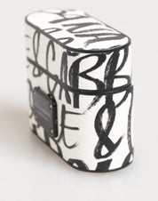 Black White Leather Monogram Print Logo Holder Airpods Case