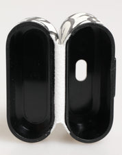 Black White Leather Monogram Print Logo Holder Airpods Case