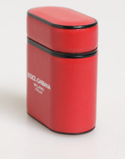 Red White Calfskin Leather Logo Flip Holder Airpods Case