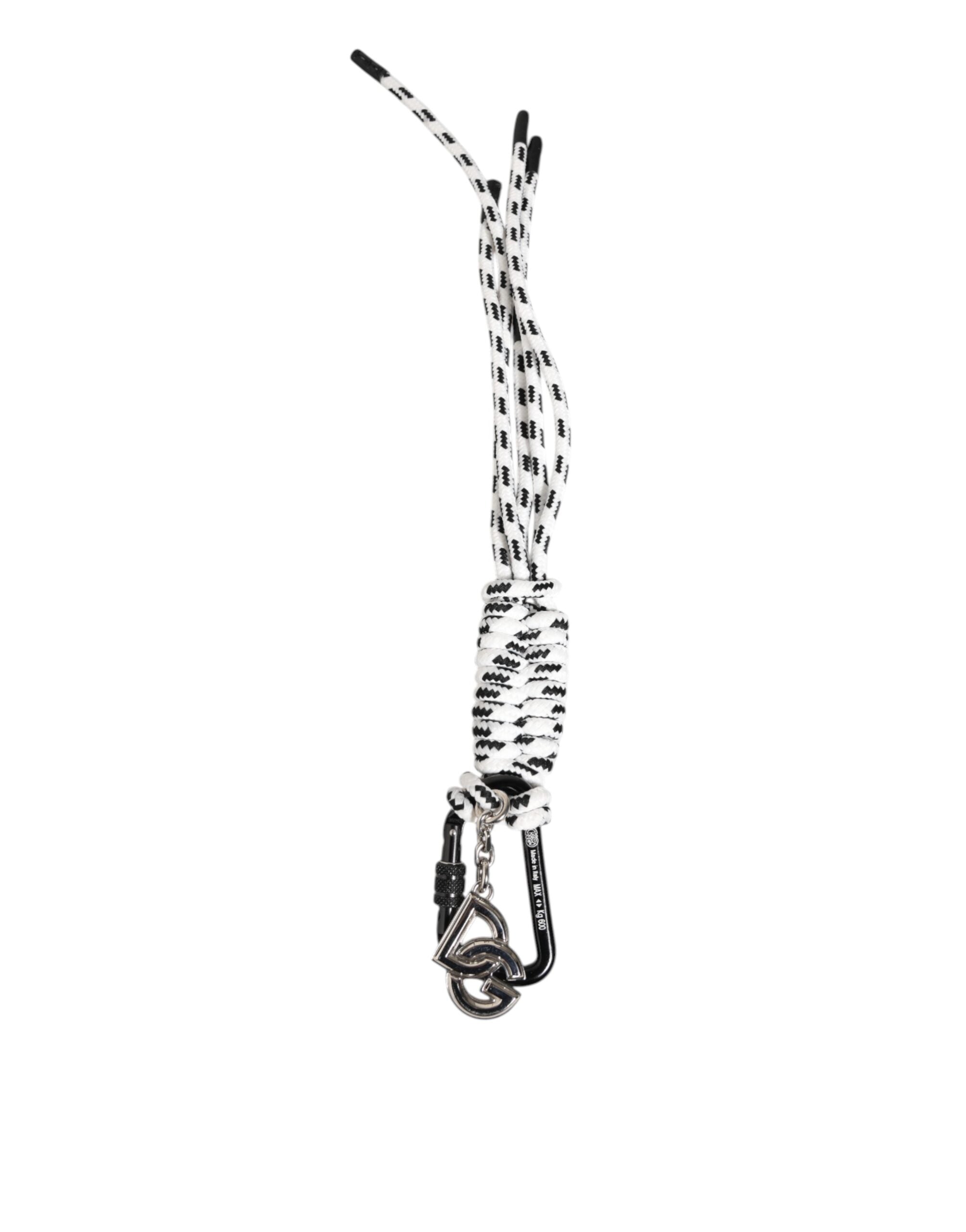 Black White Polyester Tape String DG Logo Keychain Keyring