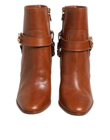 Brown Leather DG Logo Buckle Ankle Boots Shoes