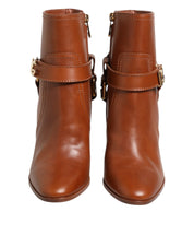 Dolce & Gabbana Brown Leather DG Logo Buckle Ankle Boots Shoes Dolce & Gabbana