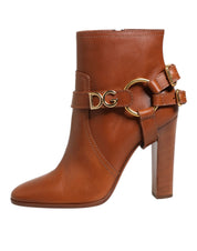 Dolce & Gabbana Brown Leather DG Logo Buckle Ankle Boots Shoes Dolce & Gabbana