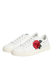 White Leather Rose Embroidery Low-Top  Shoes
