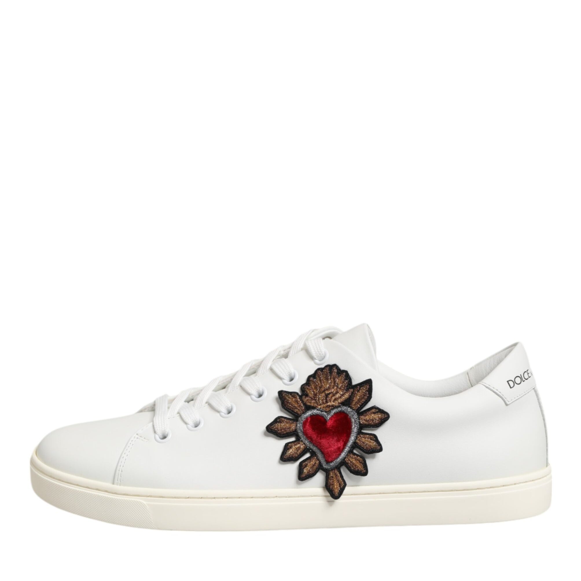 Dolce & Gabbana White Leather Sacred Heart Patch Sneakers Shoes Dolce & Gabbana