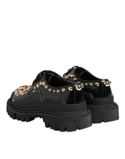 Dolce & Gabbana Black Leather Jeweled Crystals Derby Shoes Dolce & Gabbana