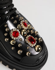 Dolce & Gabbana Black Leather Jeweled Crystals Derby Shoes Dolce & Gabbana